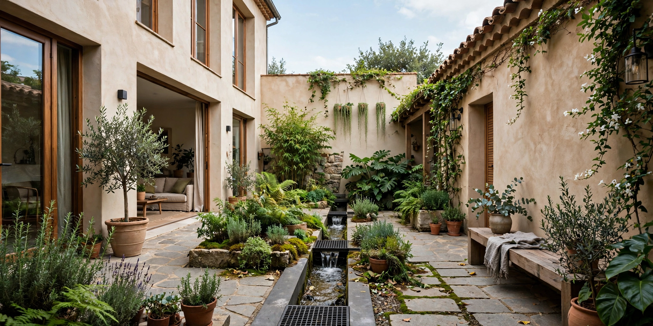 Interior Courtyard Drainage Designs for Residential Homes With Enclosed Open Air Living Spaces